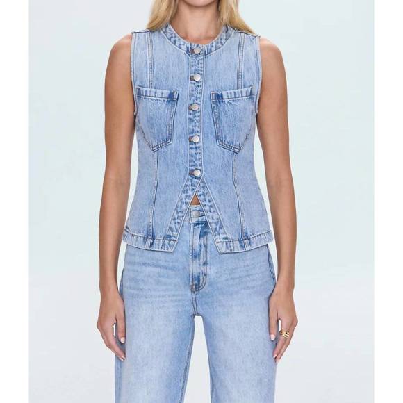 PISTOLA Jackets & Blazers - NEW PISTOLA gia fitted collarless vest in blue